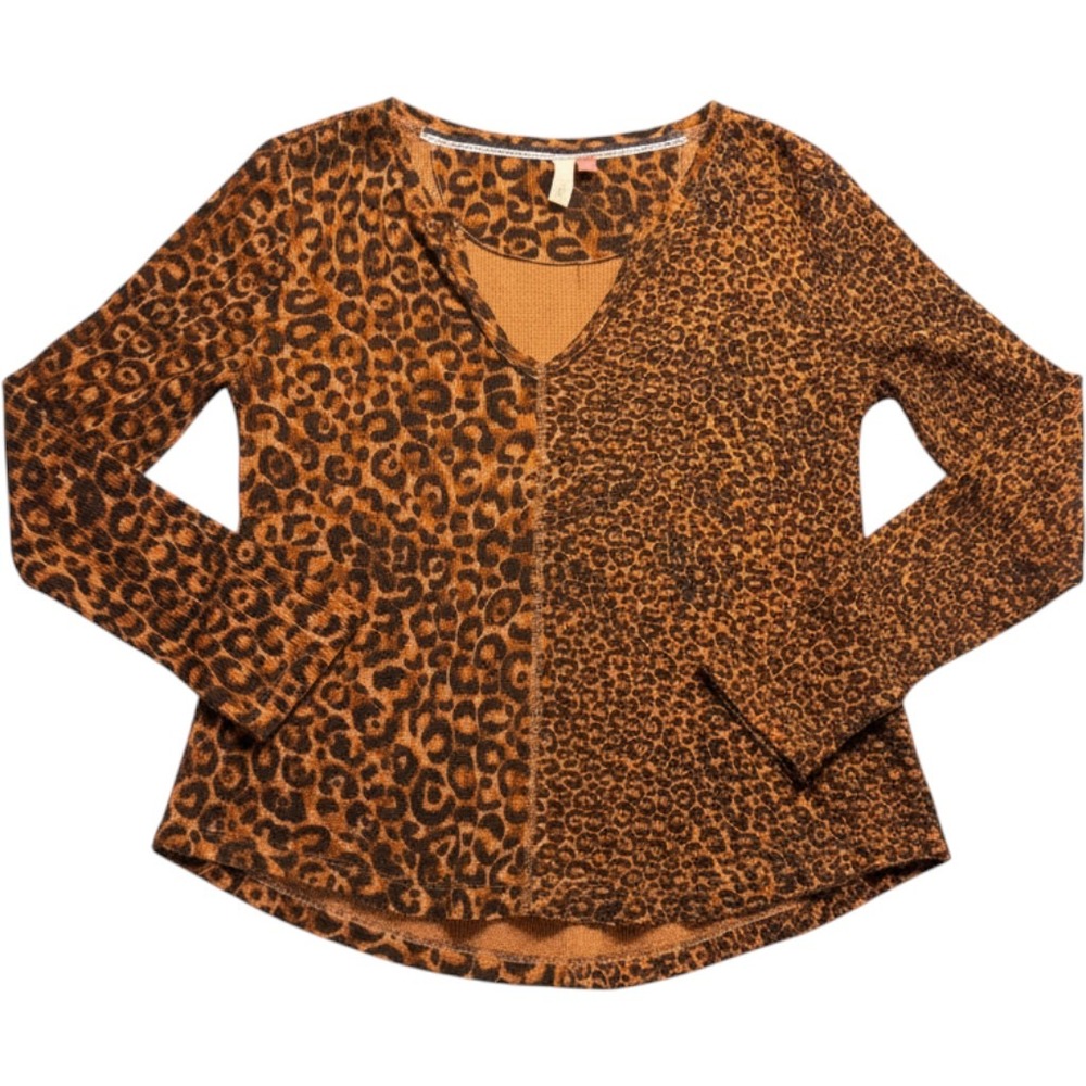 Pilcro Anthropologie Mixed Leopard Print Thermal Top Orange Brown Small